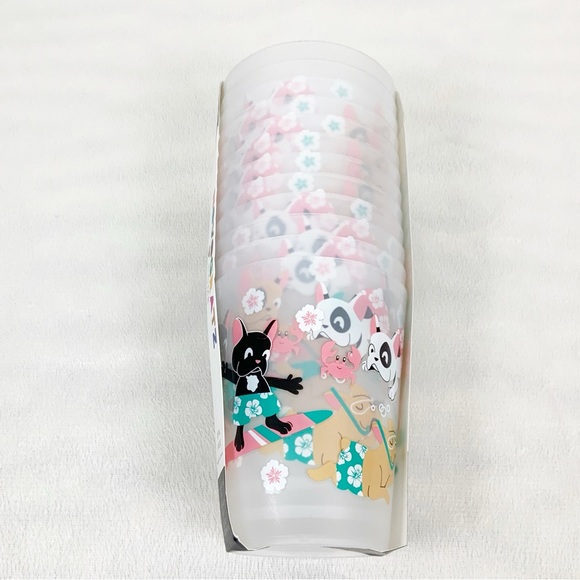 Novogratz 12 Surfing Boston Terrier Plastic Cups Tumblers Dogs Summer Hawaiian - Picture 6 of 8